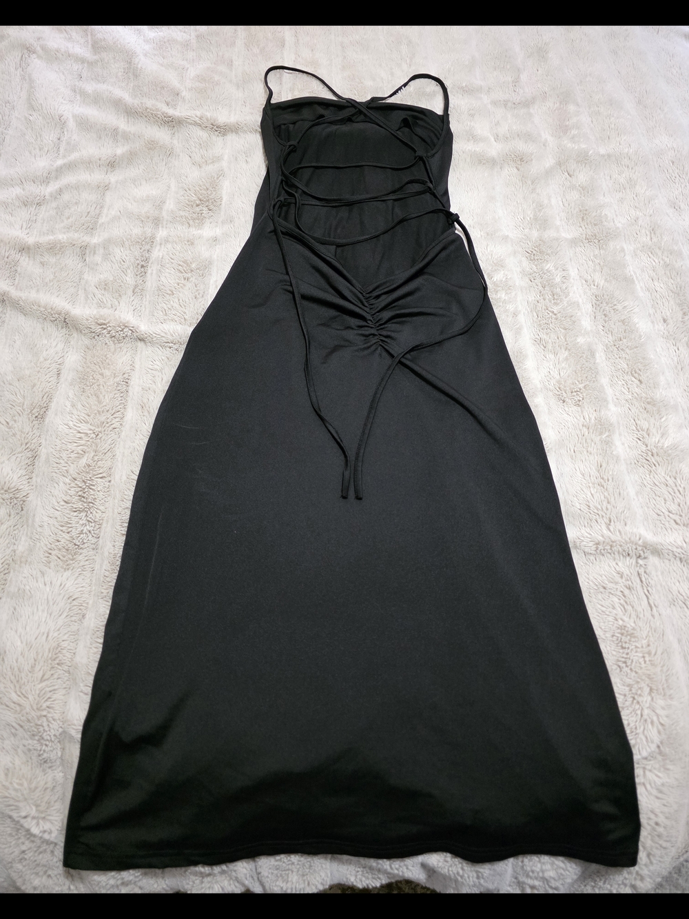 NWOT Large Halara Black Strappy Ruched Women’s Dress With Slit